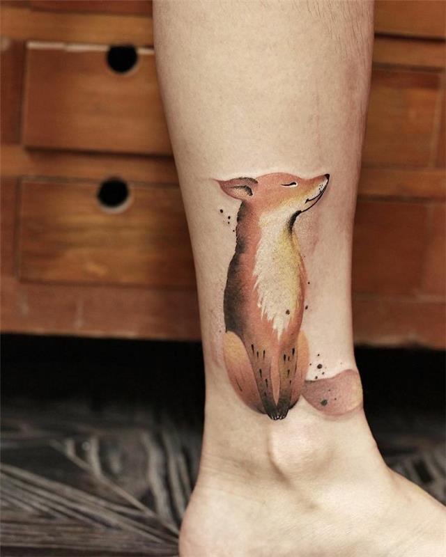 Cool spoločný pár tetovanie, minimalistické tetovanie nápad, ako sa nechať tetovať, rozkošná farebná kresba líšky