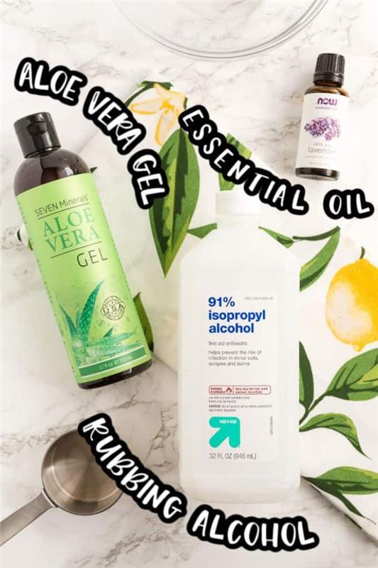 Foto di elementienti per realizzare an antibatico gel و gel di aloe vera e alcohol