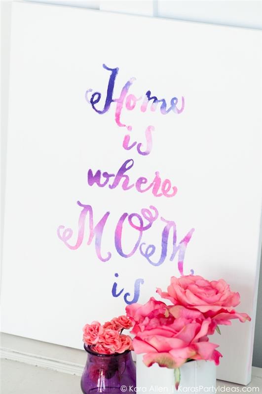 citera väggdekoration i mjuka färger, inskrift på pappersark i lila och rosa