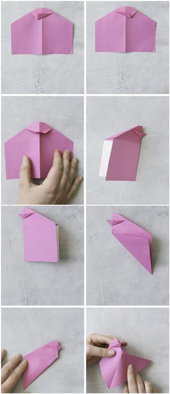 farebný model origami vtáka na ozdobu slávnostného stolu, ručná činnosť na veľkonočnú párty