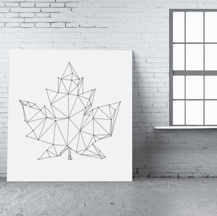Šablóna obrázka v roztiahnutom drôte v minimalistickom štýle na bielom lakovanom dreve alebo kartóne s listovým dizajnom