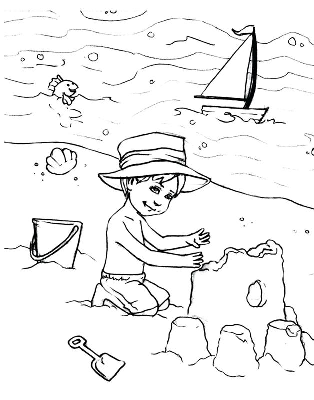 ألعاب الأطفال شاطئ العطلة الصيفية التوضيح قارب سمك البحر ألعاب الرمل دلو من البلاستيك قلعة الرمل رسم سهل للأطفال