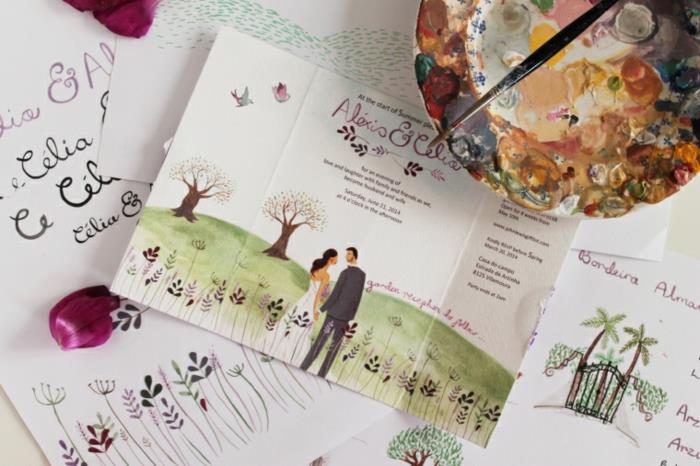Duvteckning för bröllopsbild förlovningsfritt bröllopskort