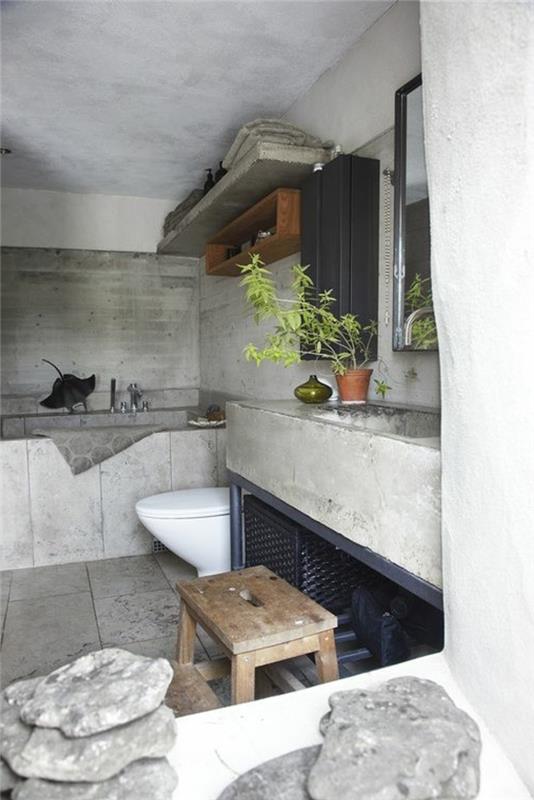 pekná kúpeľňa s voskovaným betónom pracovná doska na podlahu v kúpeľni