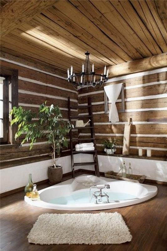 vackra badrum-zen-vägg-i-trä-golv-inbyggda-bad-vit-beige-matta