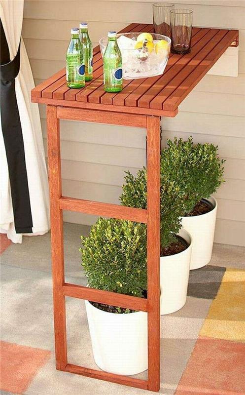 vackert fällbart träbord för trädgården-gröna växter-balkong-träbord