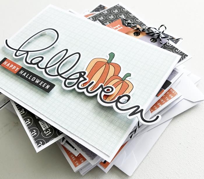 glad halloween kort hus ritning pumpa diy halloween lätt kartong konst vikning papper scrapbooking