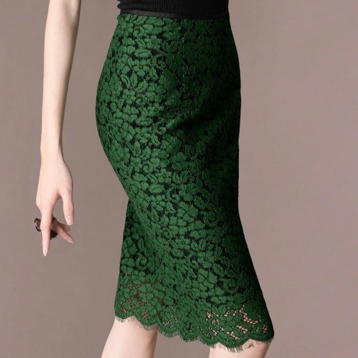 upravená veľkosť sukne-čipky-smaragdovo-zeleného štýlu