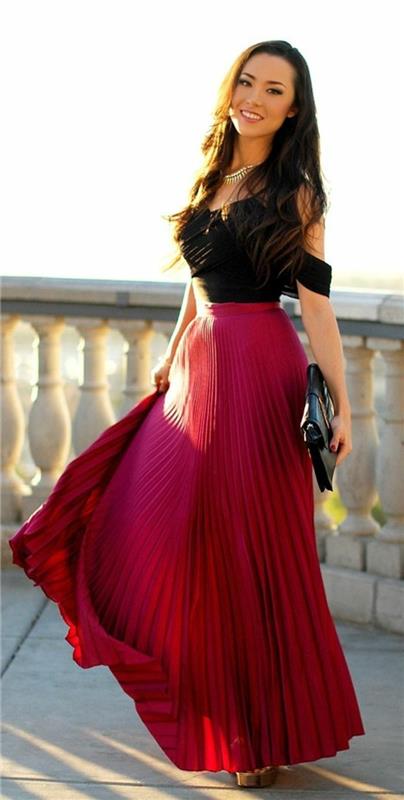 veckad kjol-röd-modern-kvinna-modetrender-2016