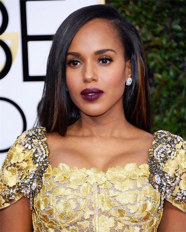 foto kerry washington rovné vlasy so zlatými glóbusmi