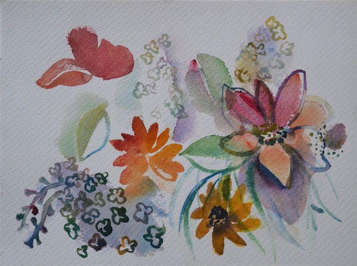 Akvarelová farebná kresba, krásna maľba pre začiatočníkov, jarná kresba kvetov krok za krokom nápad na tetovanie krásnych kvetov