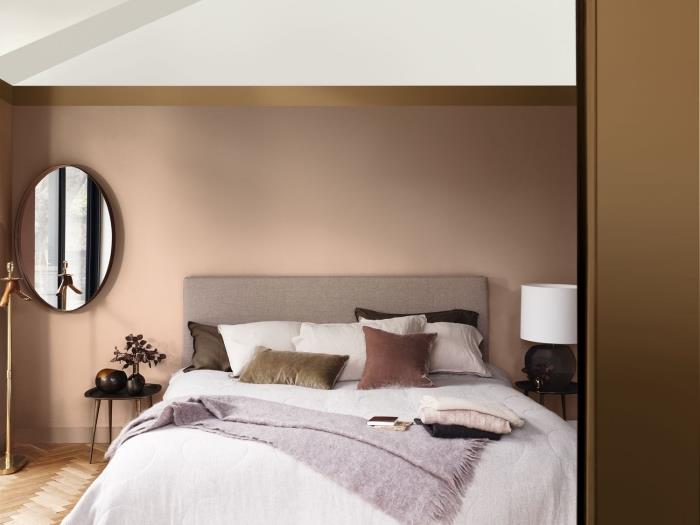 master bedroom deco-idé i neutrala färger, taupe-färger för moderna innerväggar, tvåfärgad vit och kakaofärg