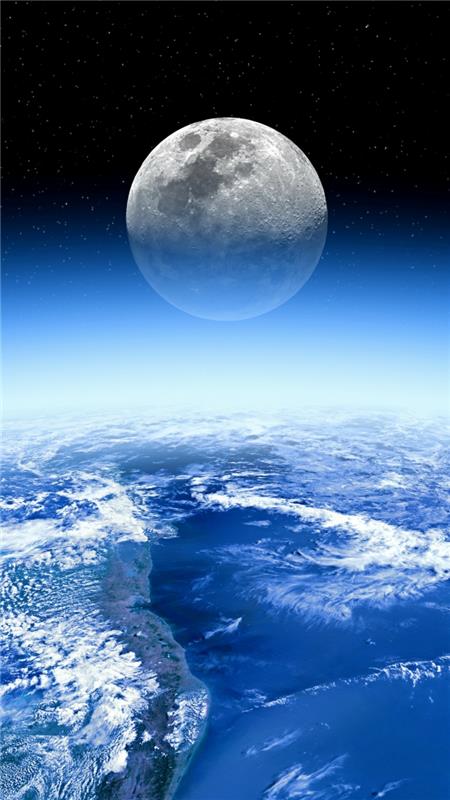 stor måne, vacker iphone tapet, vita moln, blå och svart himmel