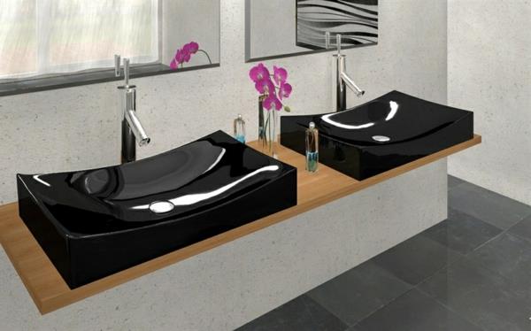 elegantný-dvojitý-čierny-keramický-kúpeľňový drez