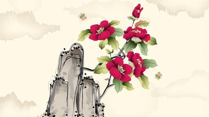 abstraktný červený kvet originálna myšlienka kresby kresba horských kvetov, krásne jarné kvety