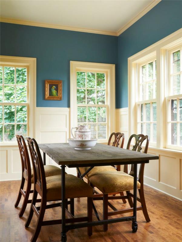 páv-modrá-alebo-modrá-kačica-spálňa-deko-jedálenský stôl-stoličky