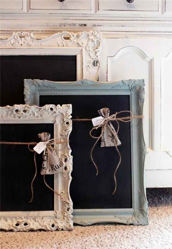tabuľa-kuchyňa-čierna-bridlica-interiér-stena-dekorácia-vintage-rám