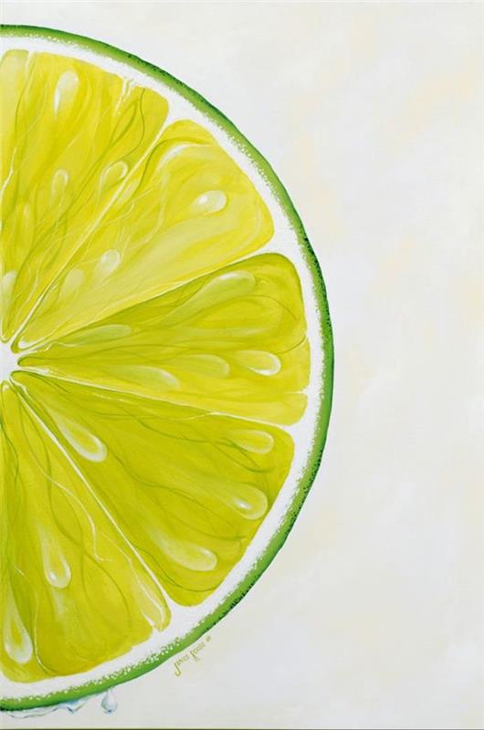 sledovateľné obrázky, plátok citrónu, detail, zelená a žltá farba, biele pozadie