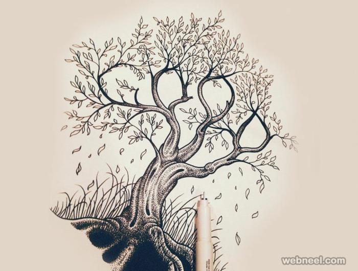 تعلم الرسم بالقلم الرصاص من السهل رسم شجرة رسم أوراق الحياة
