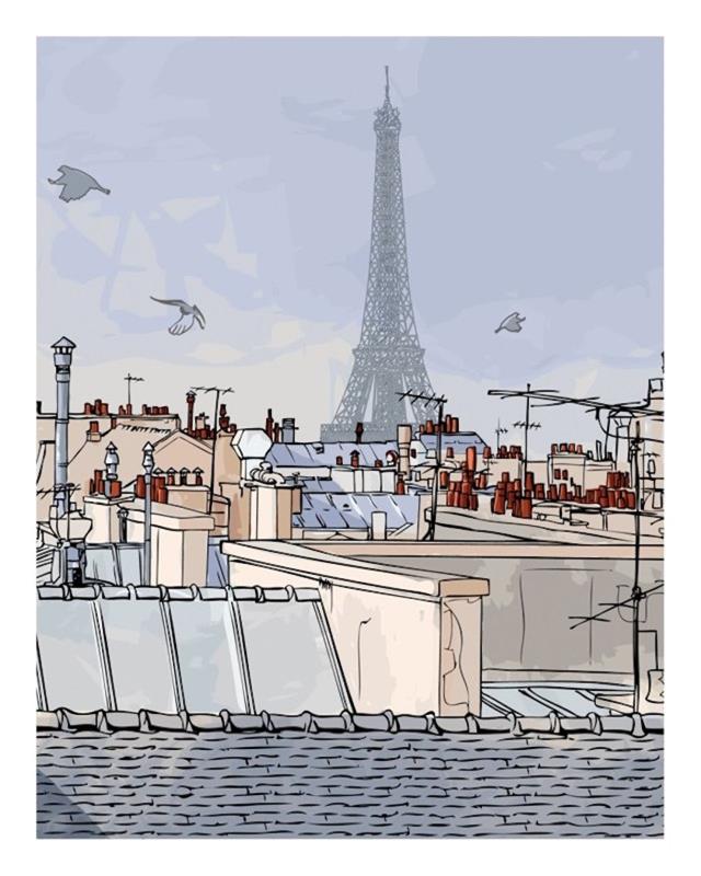 Paris som tecknar Eiffeltornet, taket i Paris hur man ritar ett landskap, ritning lätt att göra för professionella konstnärer