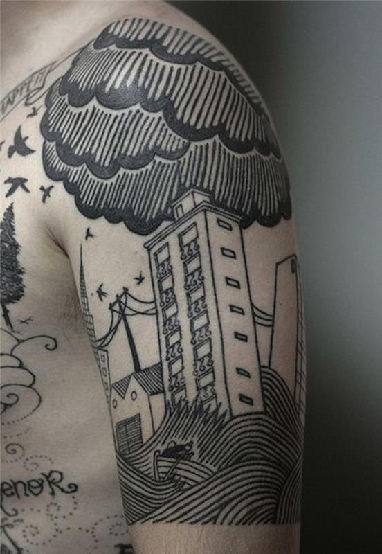 najkrajšie tetovanie muž oblak tetovanie búrkové mraky dážď
