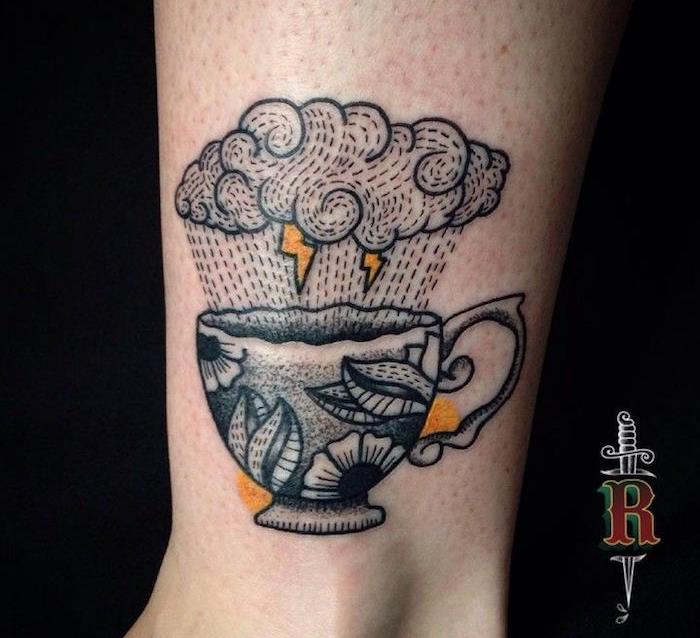 idea tetovanie štýlový oblak bodkovaný pohár posed tetovanie dážď