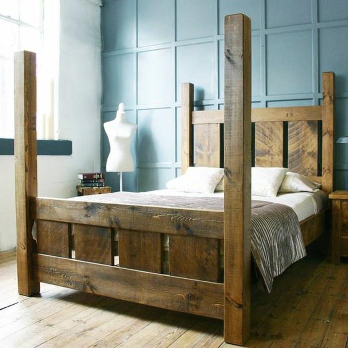 رخيصة-سرير-بالغ-في-أرضية-خشبية-أرضية-واضحة-زرقاء-جدار-أرضية-في-أرضيات-خشبية واضحة