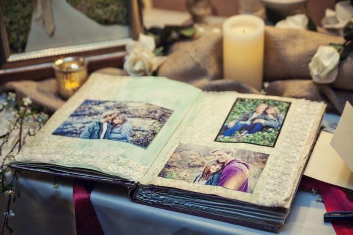 Náš nápad na svadobnú knihu svadobných návštevných kníh na prispôsobenie scrapbooku z tkaniva