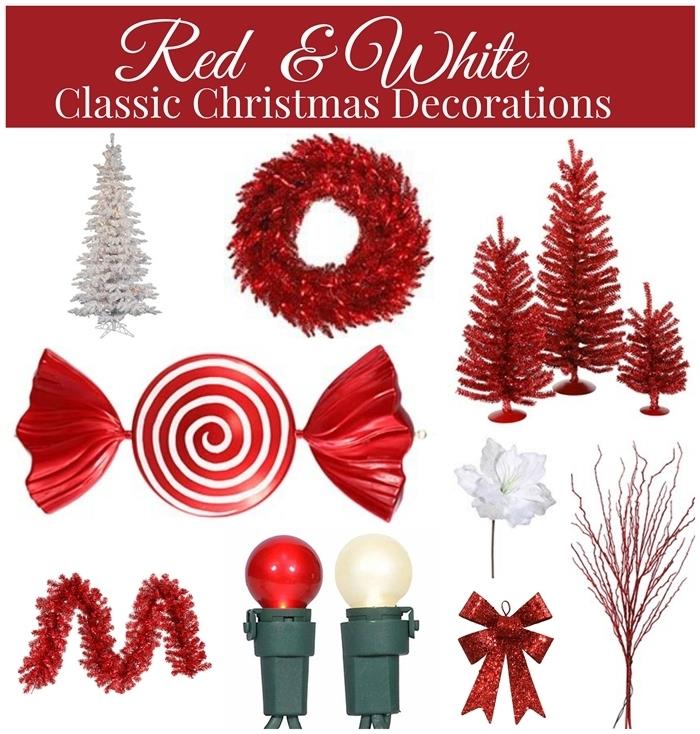 prvky dekorácie vianočného stromčeka na bielom a červenom motíve vianočný veniec ako ozdobiť stromček