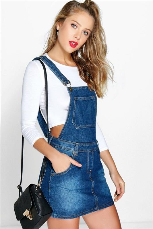 hur man bär overall, svart clutch, röda läppar, långärmad crop top