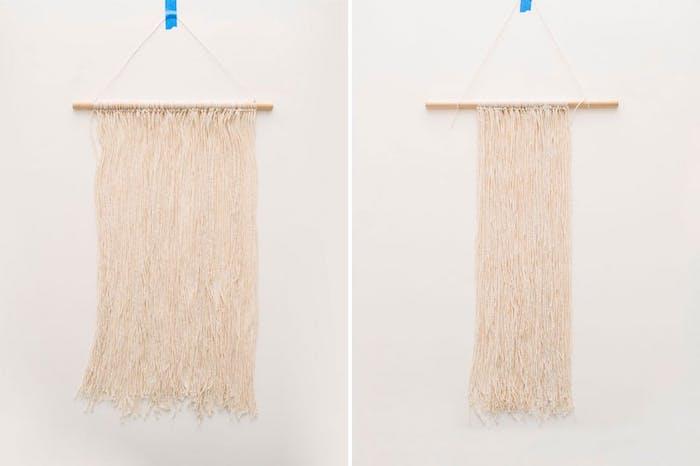 tonårsflicka sovrumsinredning för att göra själv, macrame, trollstav i sig själv med hängande ulltrådar för väggdekoration