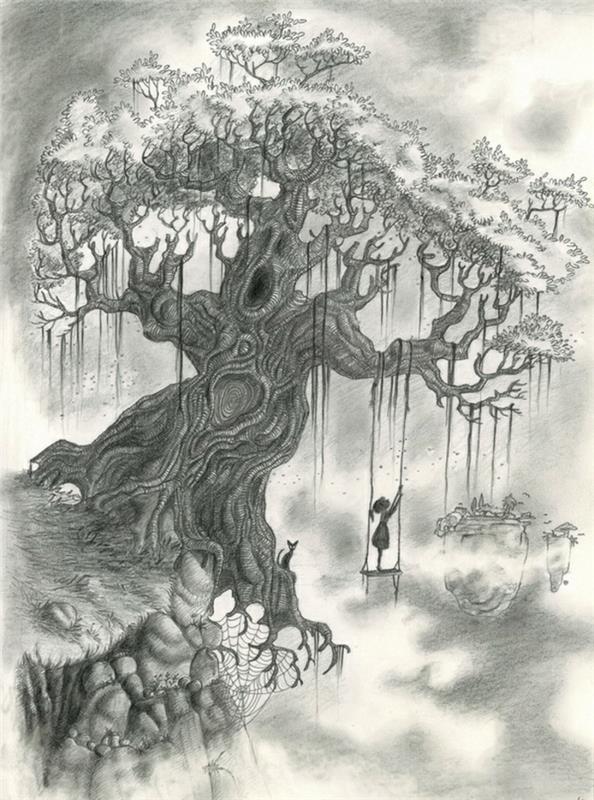 شجرة جميلة رسم شجرة رسم بسيط شجرة البلوط رسم شجرة الحياة البديل القطة السوداء قلم رصاص