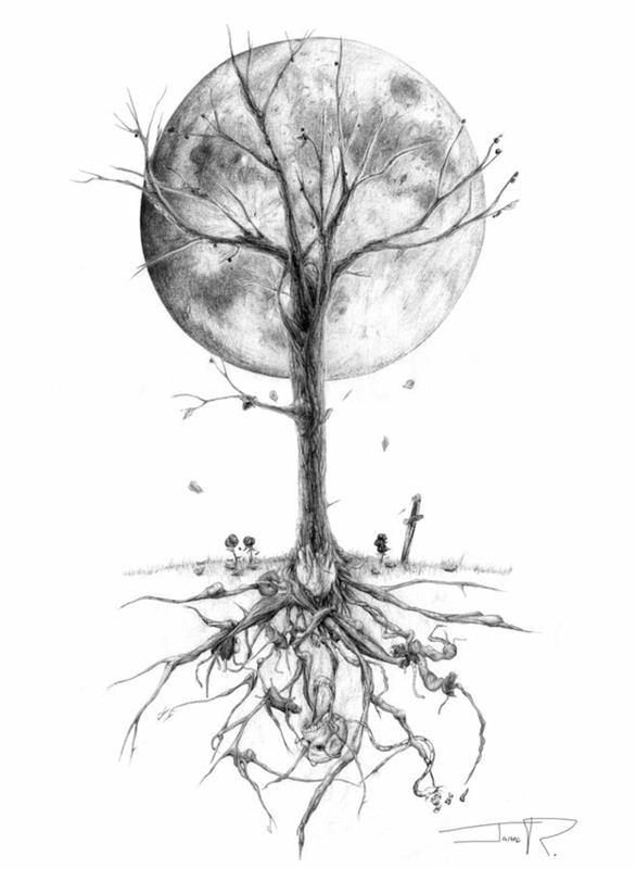 كيفية رسم شجرة منمنمة أوراق الشجر رسم القمر والشجرة