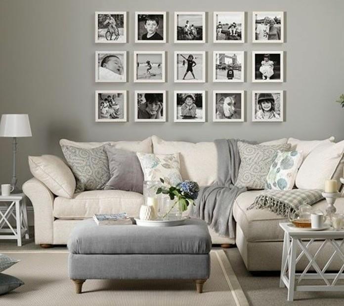 nádherná obývacia izba-sivá-biela-triezva-dekor-nástenná-dekorácia-obývačka-s-fotografiami-nádherná-biela pohovka