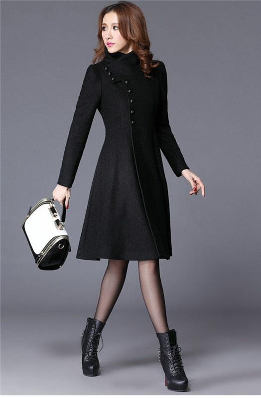 čierny kabátový kabát pre moderných a elegantných dámskych čiernych kabátov