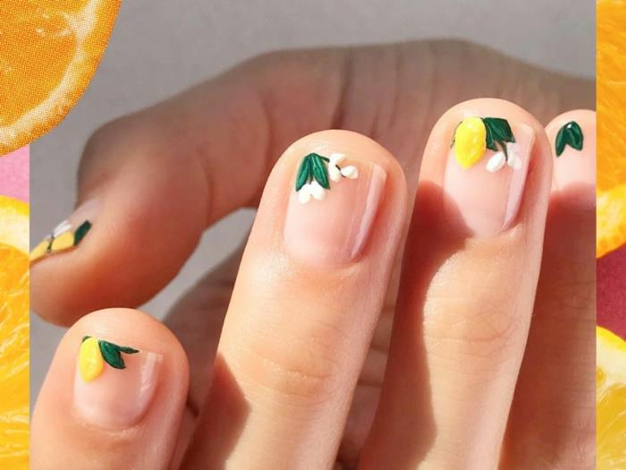 blommig nagelkonstmodell, sommarspikdekoration med växtmönster, kort spikdekoration