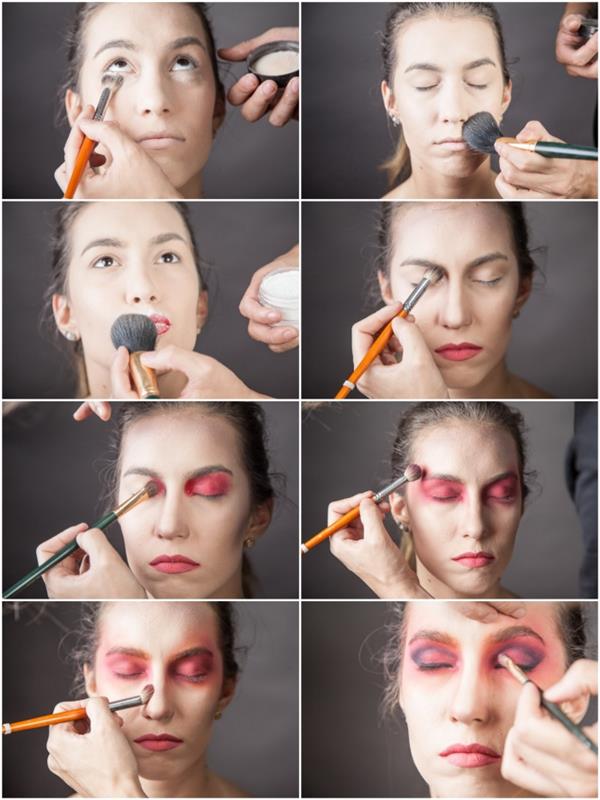 Halloween-makeuphandledning för att förvandlas till en glamorös djävul, röd och svart halo-effekt ögonmakeup för ett intensivt och väldefinierat utseende