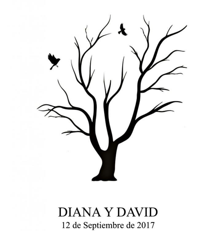 رسم بالأشجار والطيور الطائرة يرمز إلى الحب الأبدي ، تذكار للتزيين ببصمات الضيوف
