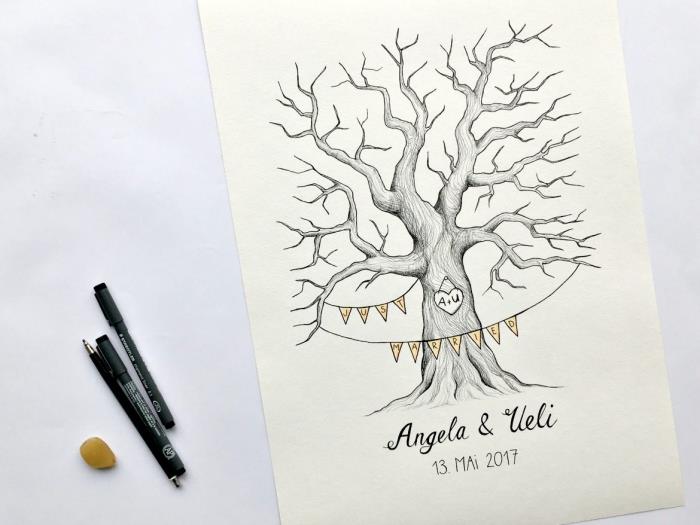 تعلم كيفية رسم شجرة سهلة بدون أوراق الشجر مع وجود علامة على الجذع وإكليل زخرفي مصنوع من الورق الملون
