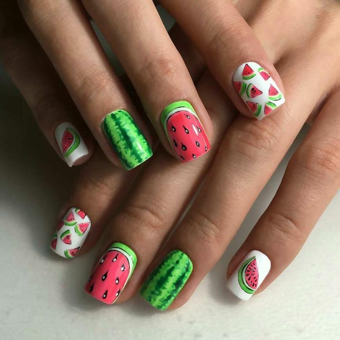 fyrkantiga naglar, vattenmelon, vitamin sommarspikdekoration, sommarspikdekoration