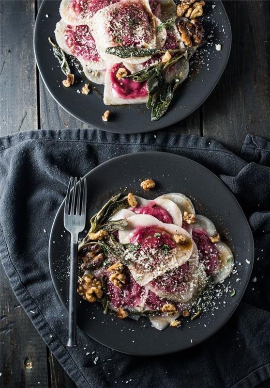 gurmánske valentínske menu, recept na ravioli z červenej repy