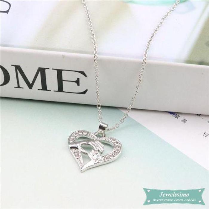 Kärlek och uppskattningspresent Silver Halsband Händer från mamma och bebis