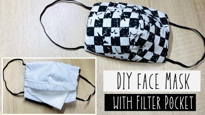 enkel idé hur man gör en mask med tyg och filterficka, DIY skyddsmaskmall i vitt och svart tyg