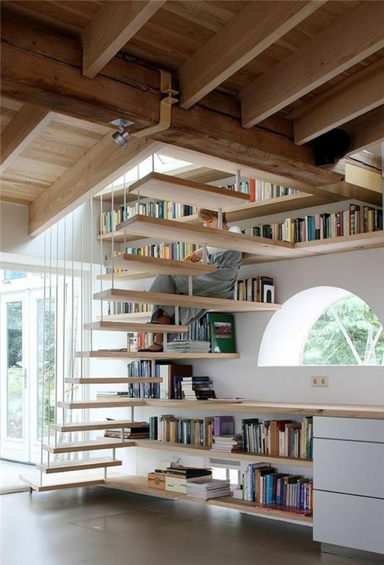 knižnica-nábytok-a-plávajúce-drevené-schodisko