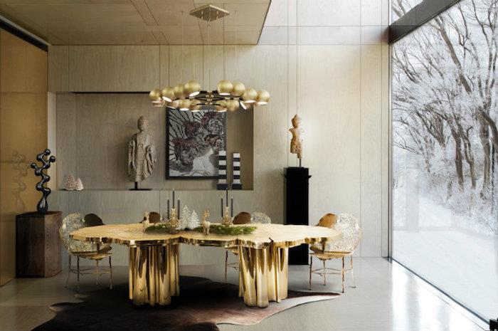 ديكور غرفة المعيشة الفاخرة ، أثاث ذهبي راقي ، طاولة ذهبية معاصرة