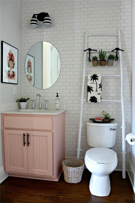 Vit stege badrum förvaringsskåp lätt DIY återhämtning vit träfärg