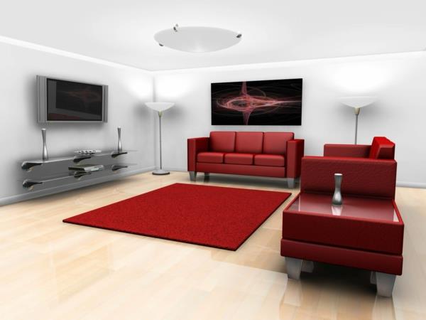 غرفة جلوس معلقة - تلفزيون - خزانة - حمراء - غرفة معيشة - أثاث