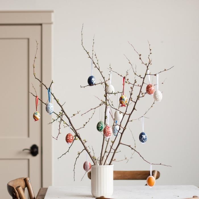 نموذج الشجرة الأصلي لعيد الفصح محلي الصنع ، فكرة سهلة وسريعة لنشاط عيد الفصح اليدوي مع مجموعة من الفروع