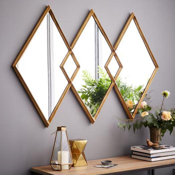 mirror-design-triptych-mirror-rombs-zlatý rám
