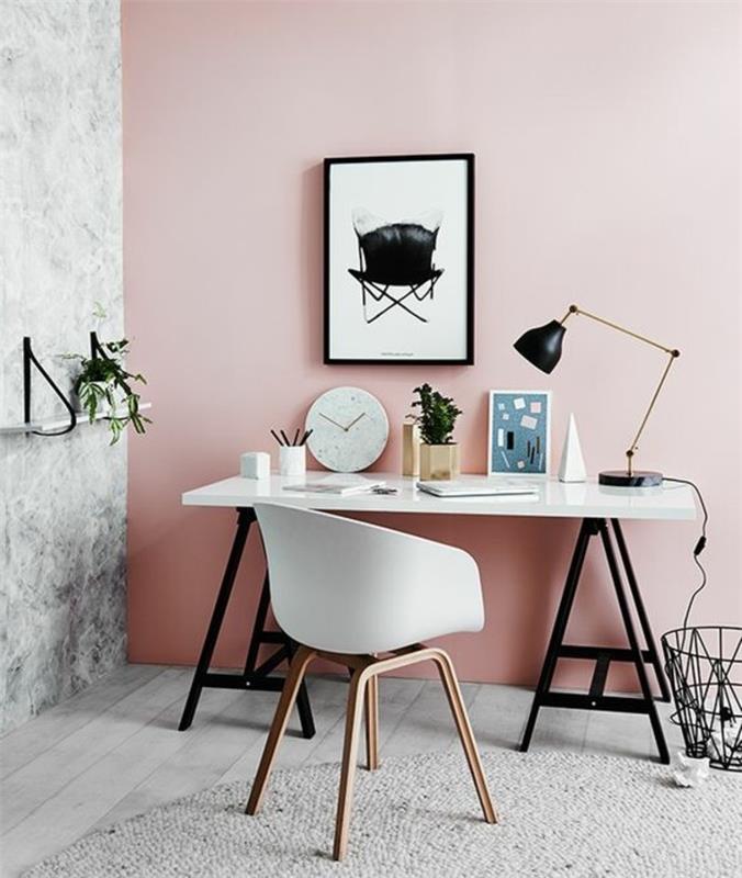 معاصر-أثاث-مكتب-وردي-حائط-أبيض-كرسي